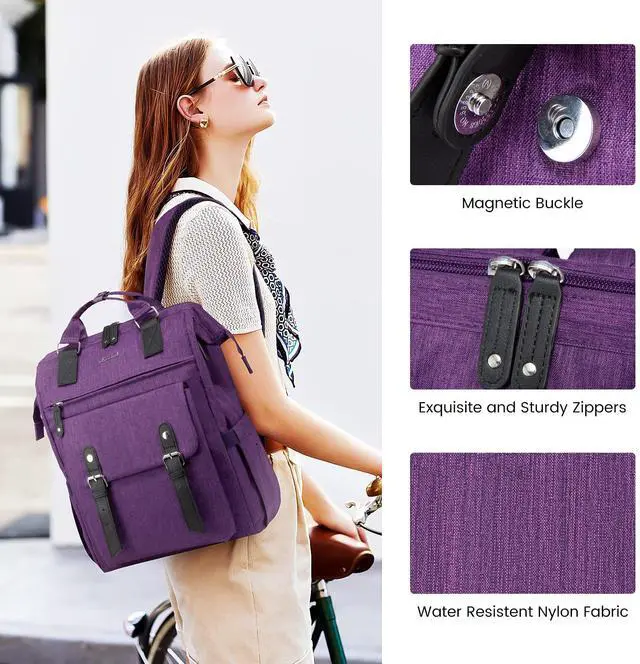 Alt view image 2 of 5 - LOVEVOOK 17 inch Laptop Backpack for Women, Teacher Nurse Work Travel Backpacks Purse,Computer Bag with USB Charging Port, Purple