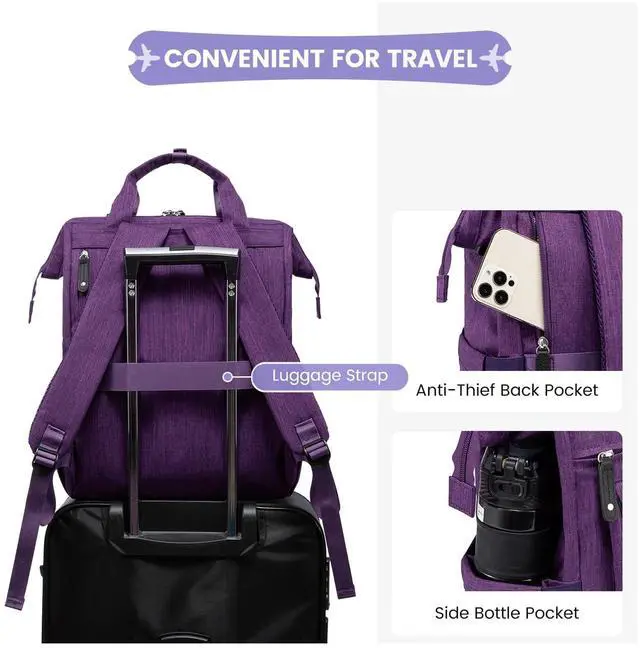Alt view image 5 of 5 - LOVEVOOK 17 inch Laptop Backpack for Women, Teacher Nurse Work Travel Backpacks Purse,Computer Bag with USB Charging Port, Purple