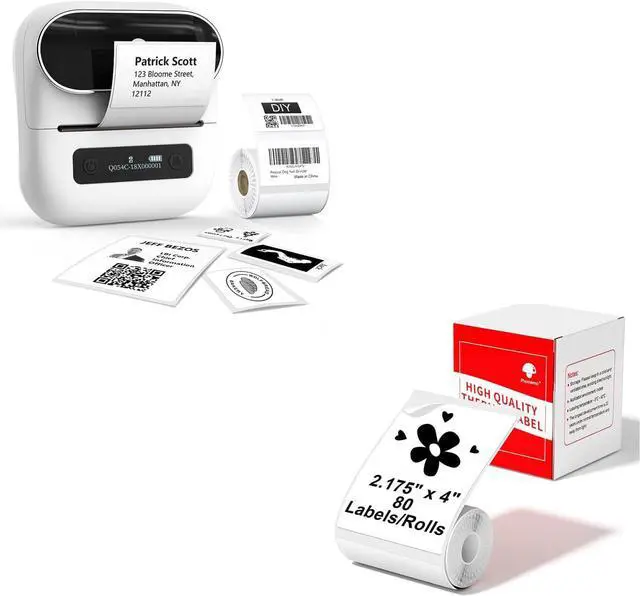 Main image of Phomemo M220 Label Maker White & 1 Roll White Thermal Label 2.175"x4"(54x101mm), Upgrade 3 Inch Barcode Portable Printer, for Office & Small Business, Compatible with Phones&PC