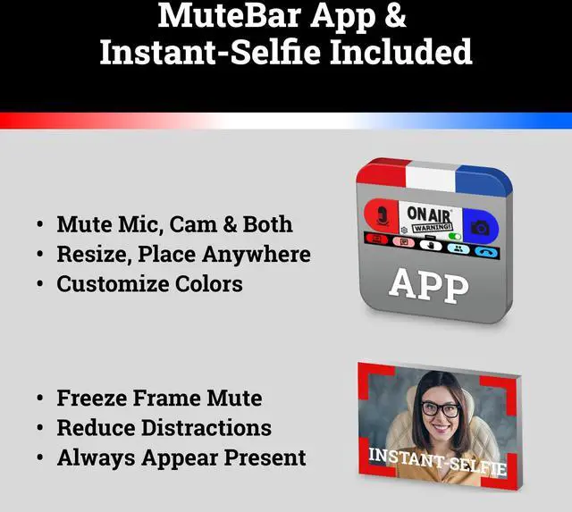 Alt view image 2 of 5 - On Air Warning! Mute Button USB Microphone, Cam Control Buttons, One-Touch, Mute Button with LED Indicator, PC Mic Mute Switch, Free Software Download for Online Calls/Class/Recording Video