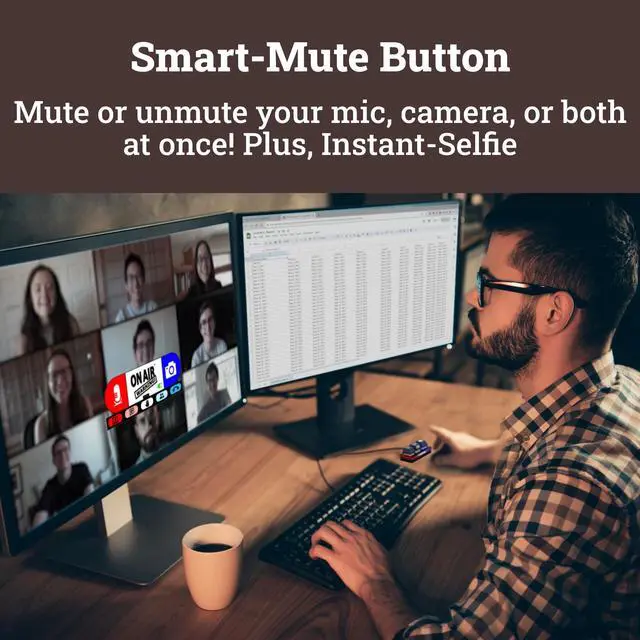 Alt view image 3 of 5 - On Air Warning! Mute Button USB Microphone, Cam Control Buttons, One-Touch, Mute Button with LED Indicator, PC Mic Mute Switch, Free Software Download for Online Calls/Class/Recording Video