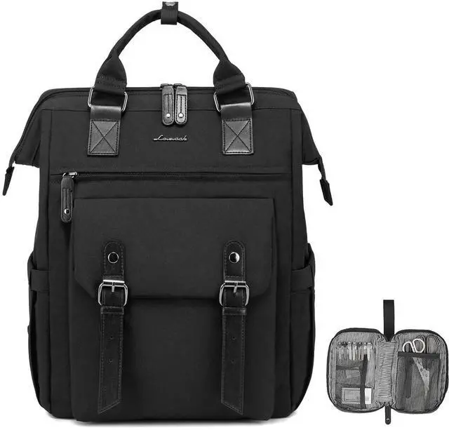 Main image of LOVEVOOK Laptop Backpack for Women, 15.6 Inch Work Business Backpacks Purse, Large Capacity Teacher Nurse Bag Work Travel Computer Backpacks, College Bookbag for School, Water Resistant Daypack, Black