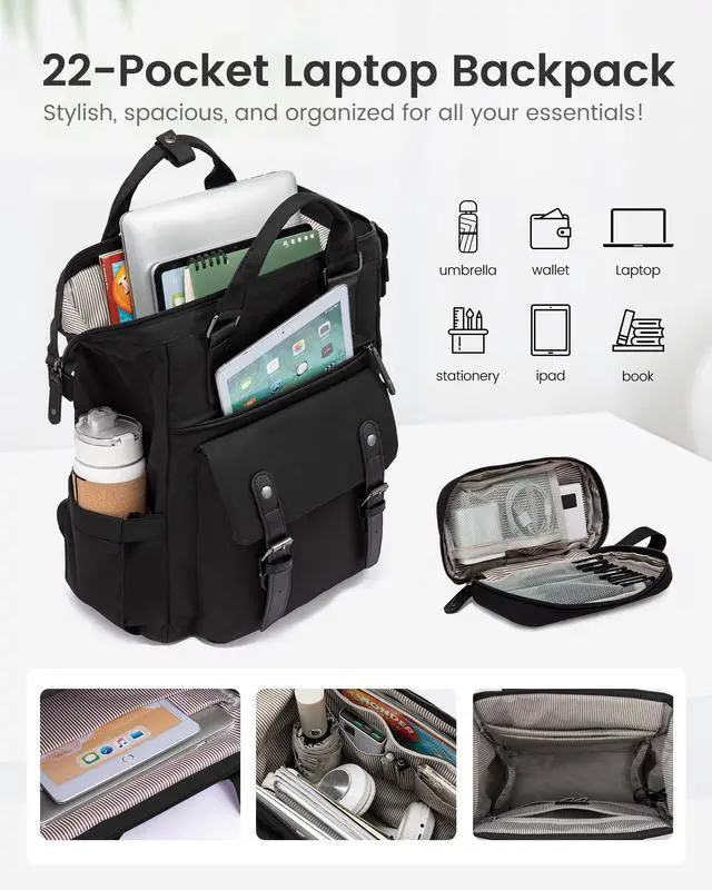 Alt view image 3 of 5 - LOVEVOOK Laptop Backpack for Women, 15.6 Inch Work Business Backpacks Purse, Large Capacity Teacher Nurse Bag Work Travel Computer Backpacks, College Bookbag for School, Water Resistant Daypack, Black