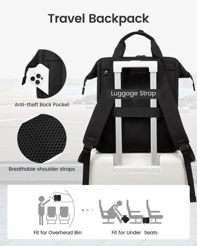 Alt view image 5 of 5 - LOVEVOOK Laptop Backpack for Women, 15.6 Inch Work Business Backpacks Purse, Large Capacity Teacher Nurse Bag Work Travel Computer Backpacks, College Bookbag for School, Water Resistant Daypack, Black