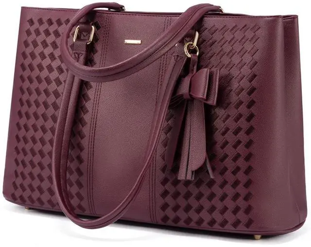 Main image of LOVEVOOK Laptop Bag for Women 15.6 Inch Tote Bags Waterproof PU Leather Briefcase Computer Women Business Office Work Bag,Purple