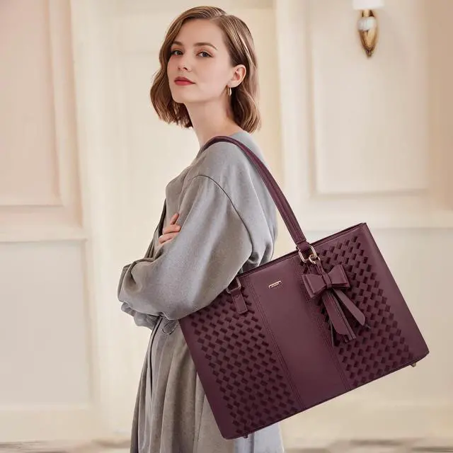 Alt view image 2 of 5 - LOVEVOOK Laptop Bag for Women 15.6 Inch Tote Bags Waterproof PU Leather Briefcase Computer Women Business Office Work Bag,Purple