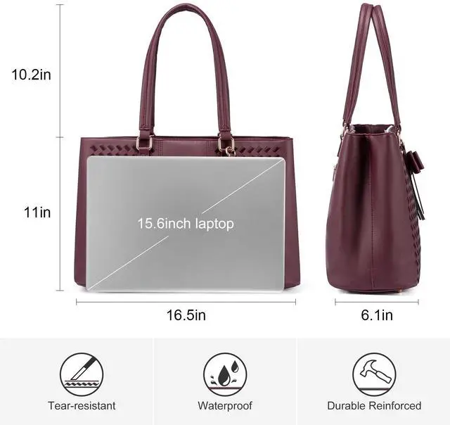 Alt view image 3 of 5 - LOVEVOOK Laptop Bag for Women 15.6 Inch Tote Bags Waterproof PU Leather Briefcase Computer Women Business Office Work Bag,Purple