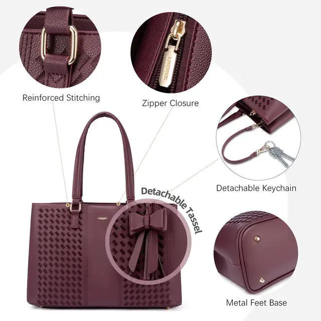 Alt view image 5 of 5 - LOVEVOOK Laptop Bag for Women 15.6 Inch Tote Bags Waterproof PU Leather Briefcase Computer Women Business Office Work Bag,Purple