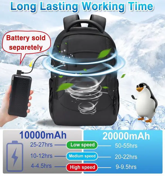 Alt view image 4 of 5 - PANGTIKU Travel Laptop Cooling Backpack for Men - Sweat Proof Hiking Backpacks with Fan Airflow Ventilation Waterproof