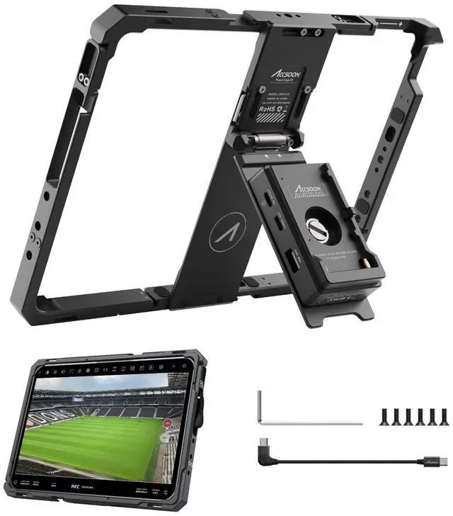 Main image of Accsoon PowerCage II for iPad 7,8,9,10,11, Air 3,4,5,6,7 iPad Pro 10.5 inch,11inch Gen1,2,3,4(M4) with NP-F Battery Plate Adapter, 1/4'' Screw Hole Protective Cage, Use SeeMo/4K/CineView to Livestream