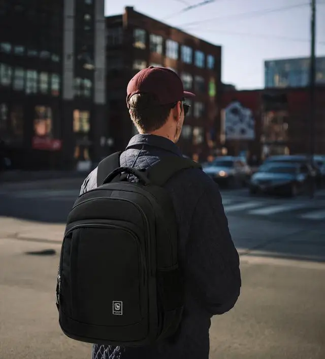 Alt view image 2 of 5 - WIRABO Work Backpack for Men Travel Laptop Backpack Water-Resistant 15.6 Inch Computer Backpack Business All Black