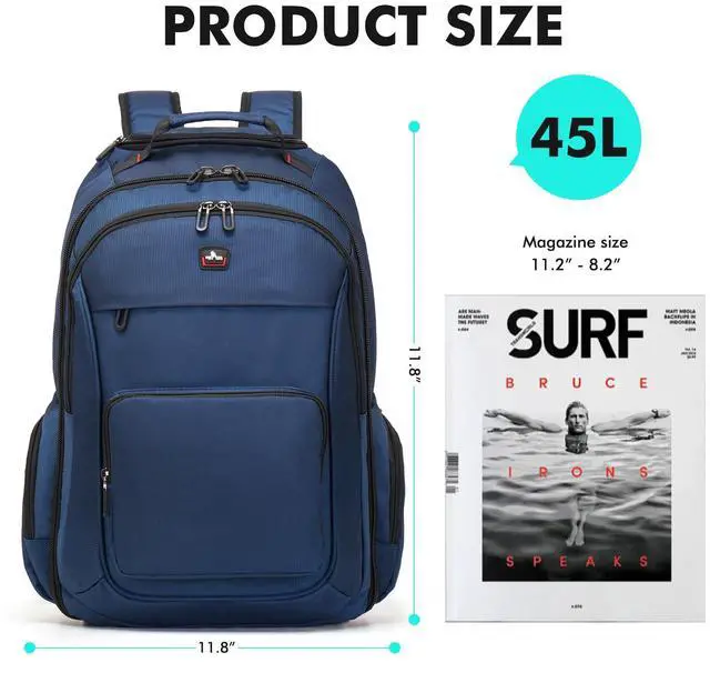 Alt view image 4 of 5 - WIRABO Rolling Backpack for Adults, 17.3 inch Laptop Wheeled Backpack, Travel Backpack with Wheels, Carry on Luggage Business Trolley Suitcase Computer Bag Men Women Blue