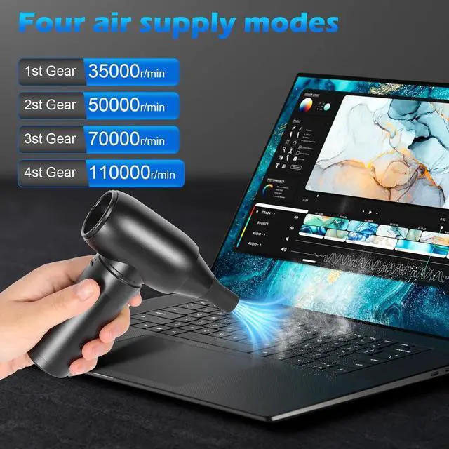 Alt view image 2 of 5 - Air Duster and Vacuum 2 in 1, Computer Vacuum Cleaner for PC, Handheld Suction and Air Blower, 4-Gear Adjustable, Rechargeable Portable Cordless Electronics for PC Keyboard, Car, House, Camping