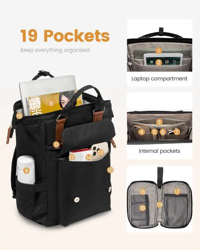 Alt view image 3 of 5 - LOVEVOOK Laptop Backpack Purse for Women Work Traveling Commuter Backpack Business Computer Bag Doctor Nurse Bags College Backpack Teacher Laptop Bag, 15.6 Inch, Black-brown (Upgraded)