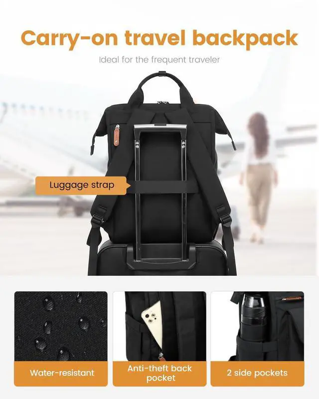 Alt view image 5 of 5 - LOVEVOOK Laptop Backpack Purse for Women Work Traveling Commuter Backpack Business Computer Bag Doctor Nurse Bags College Backpack Teacher Laptop Bag, 15.6 Inch, Black-brown (Upgraded)