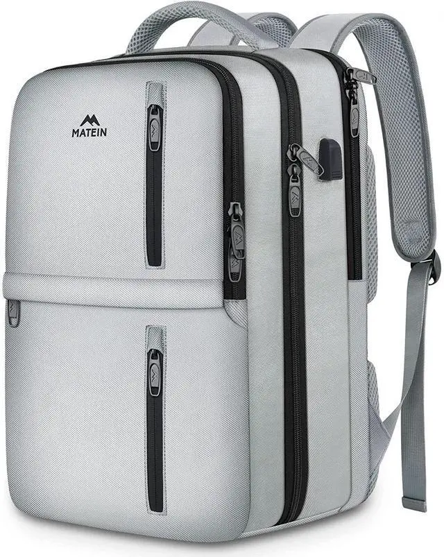 Main image of MATEIN Travel Backpack for Women & Men, Airline Approved Carry on Backpack for Airplanes with Shoe Compartment, Large Personal Item Travel Bag fits 17" Laptop, Water Resistant Weekender Daypack, Gray