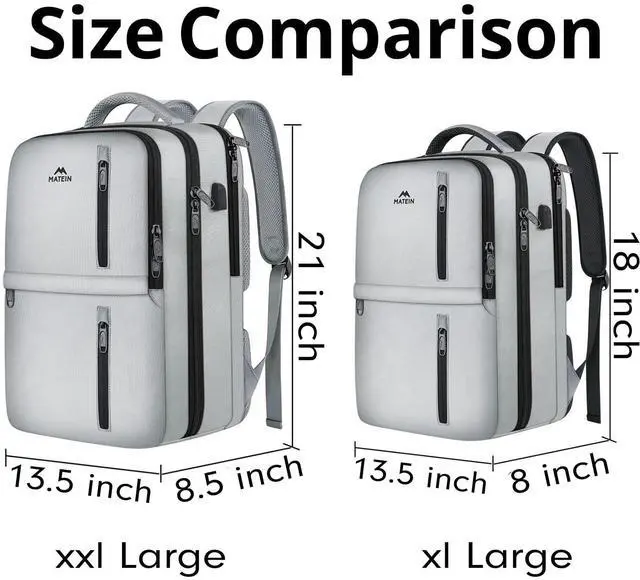 Alt view image 3 of 5 - MATEIN Travel Backpack for Women & Men, Airline Approved Carry on Backpack for Airplanes with Shoe Compartment, Large Personal Item Travel Bag fits 17" Laptop, Water Resistant Weekender Daypack, Gray