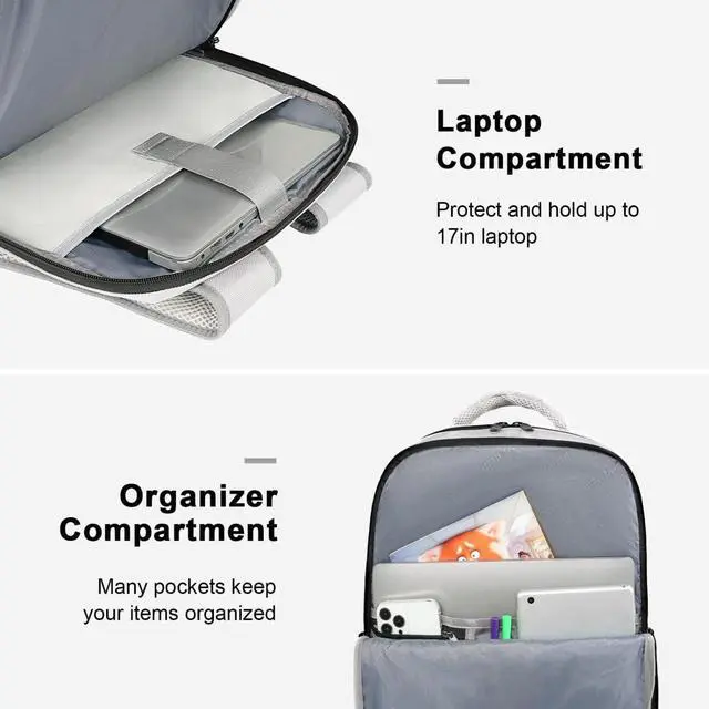 Alt view image 5 of 5 - MATEIN Travel Backpack for Women & Men, Airline Approved Carry on Backpack for Airplanes with Shoe Compartment, Large Personal Item Travel Bag fits 17" Laptop, Water Resistant Weekender Daypack, Gray
