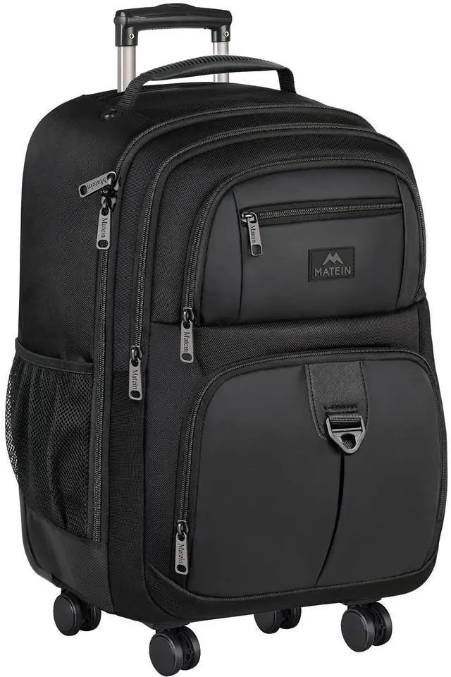 Main image of MATEIN Rolling Backpack with 4 Wheels, 17 inch Roller Travel Laptop Backpack for Women Men, Large Water Resistant Business Wheeled Bag, Airline Approved Carry on Luggage Suitcase Bag, Black