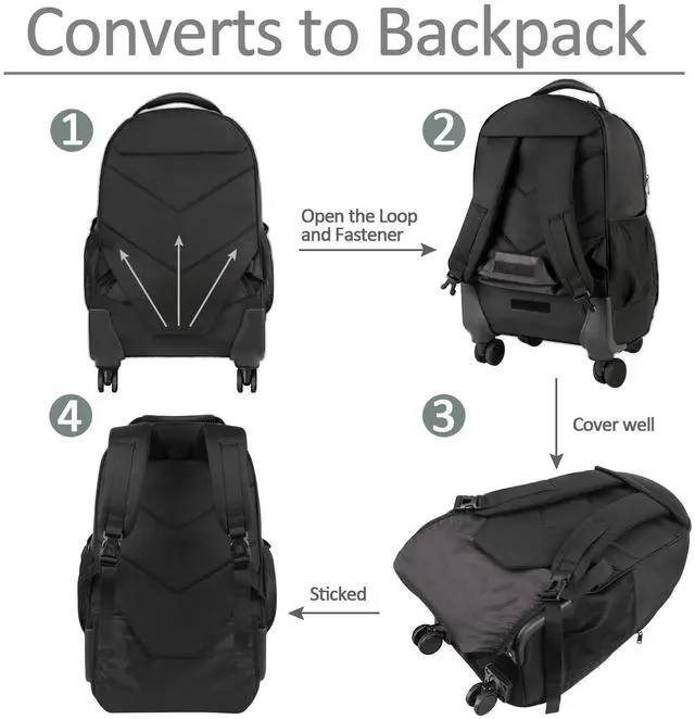 Alt view image 5 of 5 - MATEIN Rolling Backpack with 4 Wheels, 17 inch Roller Travel Laptop Backpack for Women Men, Large Water Resistant Business Wheeled Bag, Airline Approved Carry on Luggage Suitcase Bag, Black