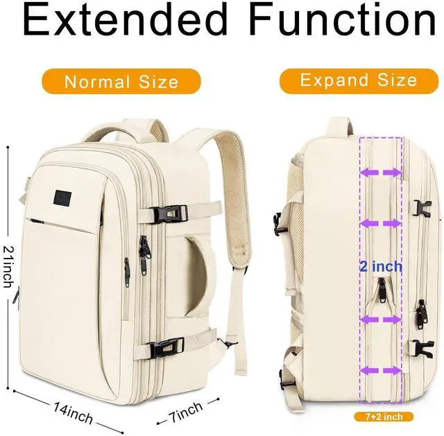 Alt view image 2 of 5 - MATEIN Carry on Backpack for Women, 50L TSA Travel Backpack with Wet Bag Expandable Airline Approved Suitcase Daypack, Large Weekender Bag Water Resistant Daypack for Business Weekender, Beige