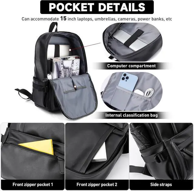 Alt view image 3 of 5 - MATE ELAN Laptop Leather Travel Backpack For Men Water-Repellent Carry On Back Pack For Travel Business Work computer Backpacks Fit 15.6" Laptop
