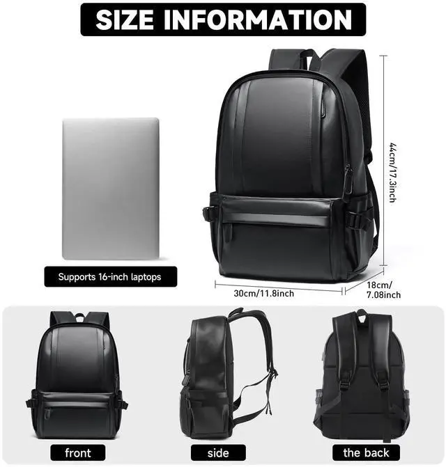 Alt view image 2 of 5 - MATE ELAN Laptop Leather Travel Backpack For Men Water-Repellent Carry On Back Pack For Travel Business Work computer Backpacks Fit 15.6" Laptop