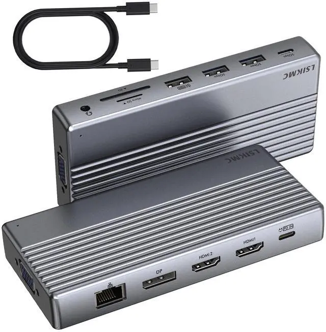 Main image of Docking Station, USB C Docking Station(13-in-1) Support Dual/Triple Display with Dual HDMI, DP, VGA, 100W PD, Gigabit Ethernet, 4USB, SD/TF Card Reader, 3.5mm Audio Multi-Port for Laptop and More