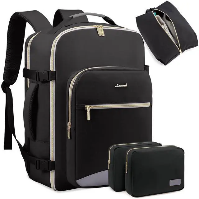 Main image of LOVEVOOK Large Travel Laptop Backpack Men&Women, 50L Flight Approved Carry On Luggage Waterproof 18inch Backpack Daypack Business Hiking Weekender Overnight Backpack with 3 Packing Cubes, Black-Grey