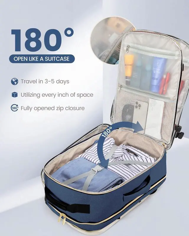 Alt view image 2 of 5 - LOVEVOOK Travel Backpack for Women Men as Personal Item Flight Approved, 40L Luggage Carry On Backpack, 17.3inch Large Laptop Backpack Waterproof Outdoor Sports with 3 Packing Cubes,Blue green-Black