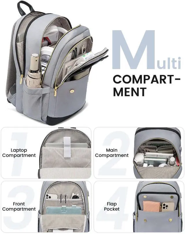Alt view image 4 of 5 - LOVEVOOK Laptop Backpack for Women,15.6 Inch Fashion Travel Backpack,Large Capacity Backpack Purse with USB,Water-resistant fits College Work Business TravelBlack & Grey