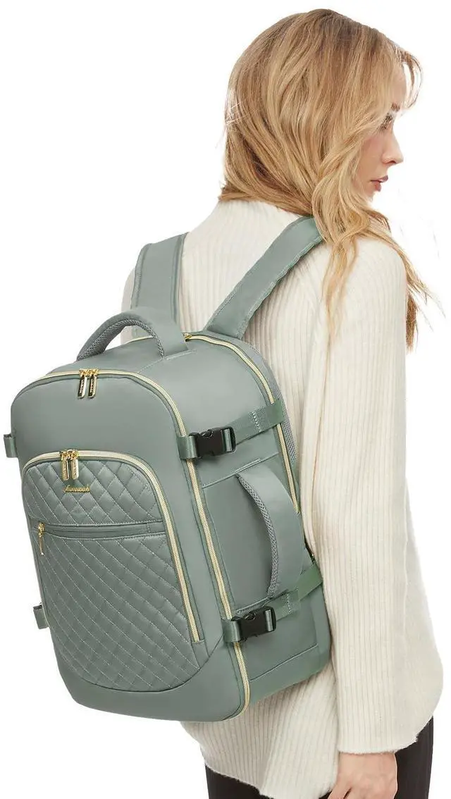 Alt view image 2 of 5 - LOVEVOOK Carry on Backpack, 30L Travel Backpack for Women Airline Approved,Luggage Business Weekender Overnight Daypack as Personal Item fit for 15.6 inch Laptop,Gray Green