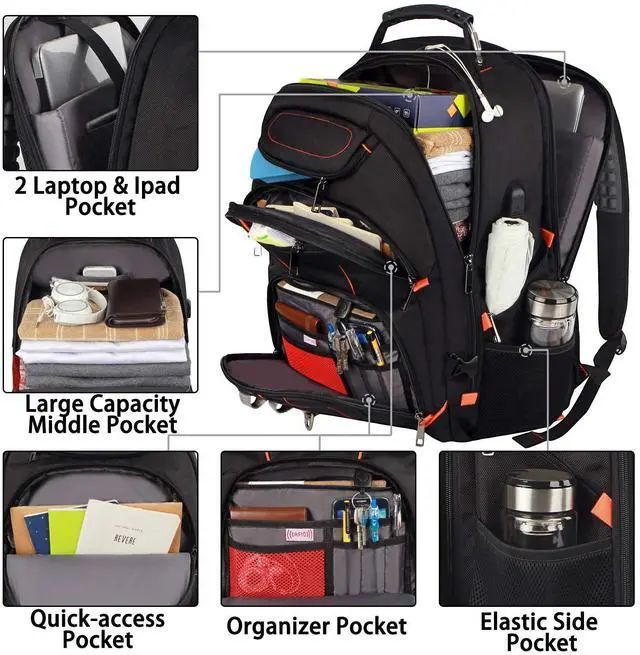 Alt view image 2 of 5 - Travel Laptop Backpack,Extra Large 18.4 inch Gaming Laptop Backpacks with USB Charging Port,Big Capacity TSA Friendly RFID Anti Theft Pocket Durable College unisex Heavy Duty Computerbag