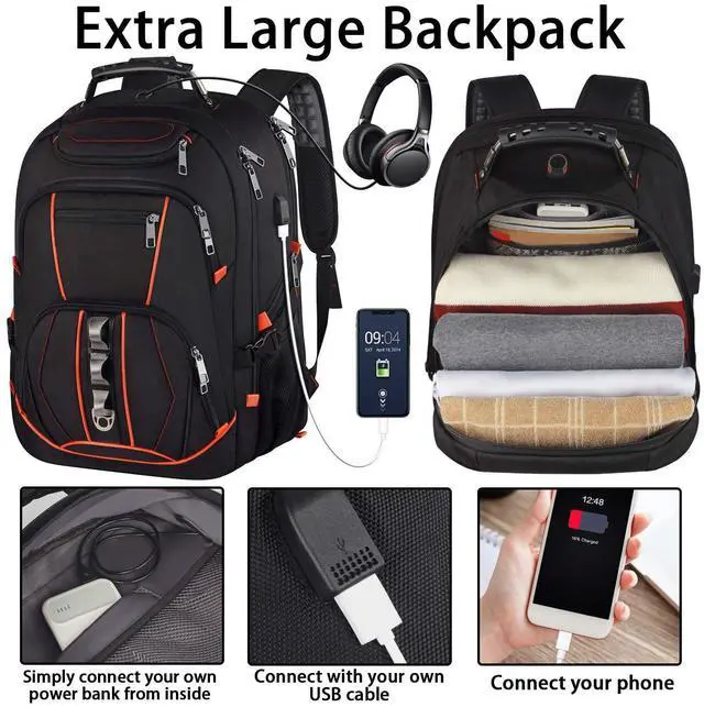 Alt view image 3 of 5 - Travel Laptop Backpack,Extra Large 18.4 inch Gaming Laptop Backpacks with USB Charging Port,Big Capacity TSA Friendly RFID Anti Theft Pocket Durable College unisex Heavy Duty Computerbag