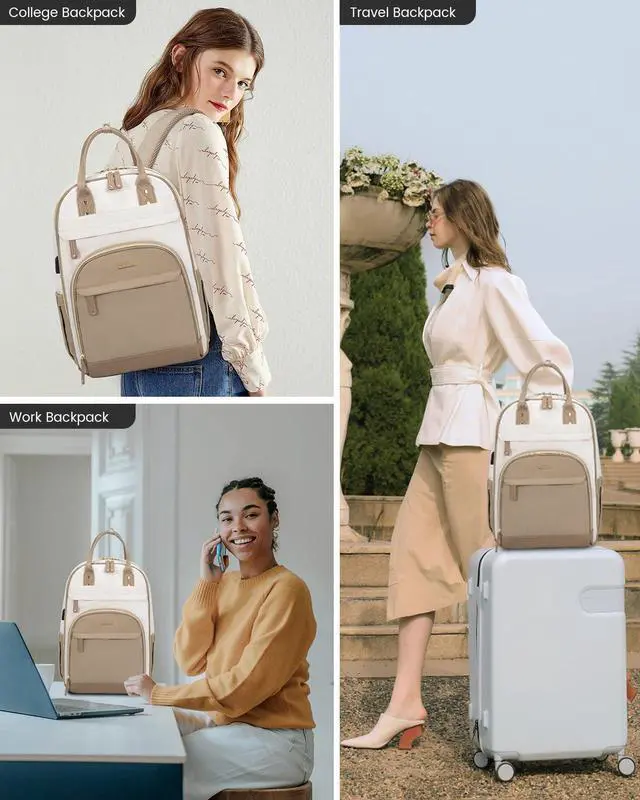 Alt view image 2 of 5 - LOVEVOOK Backpack for Women,Laptop Backpack Women,Fits 17 Inch Laptop Bag,School Backpacks,Fashion Travel Work Anti-theft Bag,Waterproof Business Computer College Backpack Purse,Beige-Khaqi