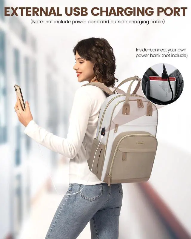 Alt view image 5 of 5 - LOVEVOOK Backpack for Women,Laptop Backpack Women,Fits 17 Inch Laptop Bag,School Backpacks,Fashion Travel Work Anti-theft Bag,Waterproof Business Computer College Backpack Purse,Beige-Khaqi
