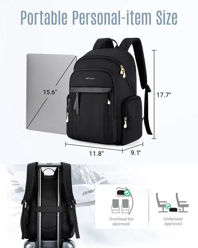 Alt view image 4 of 5 - LIGHT FLIGHT Laptop Backpack for Women, 15.6 Inch Work Bag Business Backpack with laptop compartment, Water Resistant Travel Bags Casual Daypacks for College, Large Capacity Backpacks for Travel-Black