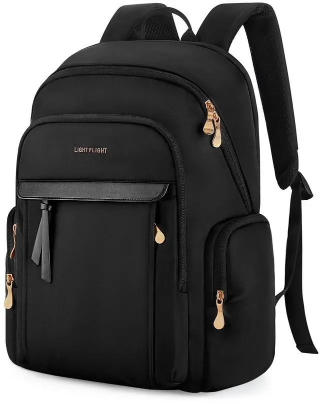 Main image of LIGHT FLIGHT Laptop Backpack for Women, 15.6 Inch Work Bag Business Backpack with laptop compartment, Water Resistant Travel Bags Casual Daypacks for College, Large Capacity Backpacks for Travel-Black