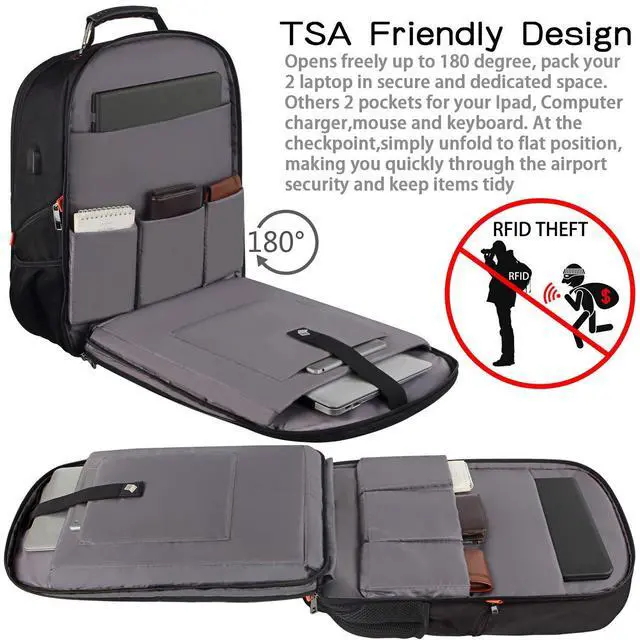 Alt view image 4 of 5 - Travel Laptop Backpack,Extra Large 18.4 inch Gaming Laptop Backpacks with USB Charging Port,Big Capacity TSA Friendly RFID Anti Theft Pocket Durable College unisex Heavy Duty Computerbag