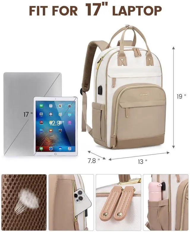 Alt view image 4 of 5 - LOVEVOOK Backpack for Women,Laptop Backpack Women,Fits 17 Inch Laptop Bag,School Backpacks,Fashion Travel Work Anti-theft Bag,Waterproof Business Computer College Backpack Purse,Beige-Khaqi