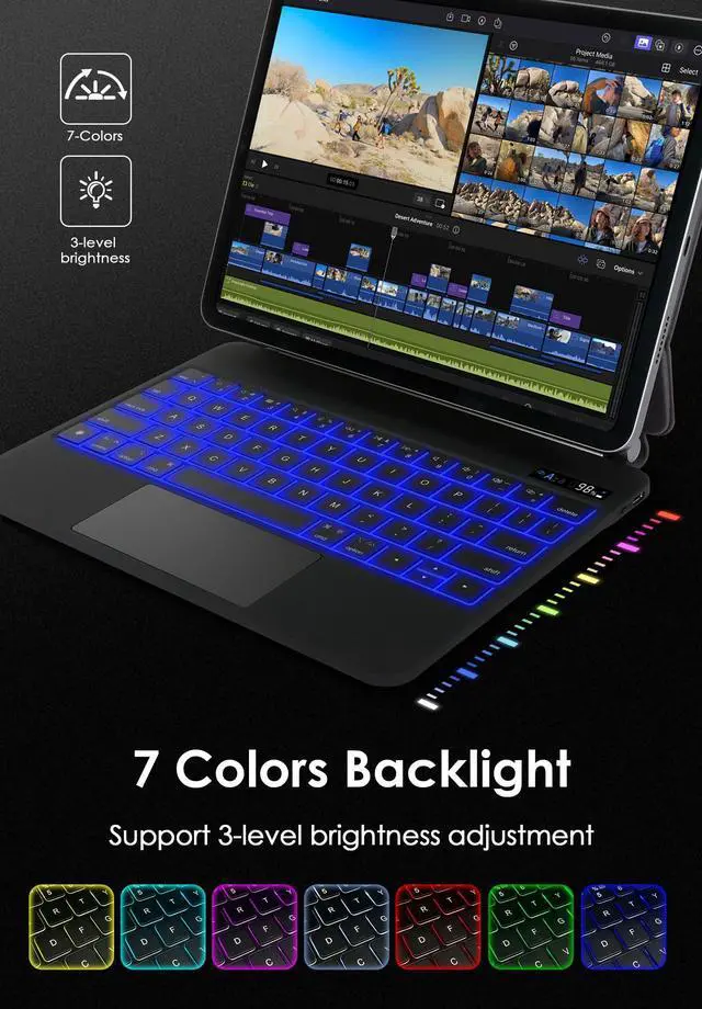 Alt view image 3 of 5 - Magnetic Keyboard Case for iPad (A16) 11th Gen 2025/iPad 10th Generation 2022, Magic 10th/11th Gen Case with Keyboard, 7 Colors Backlit, Multi-Touch Trackpad, Floating Cantilever Stand,Digital Display