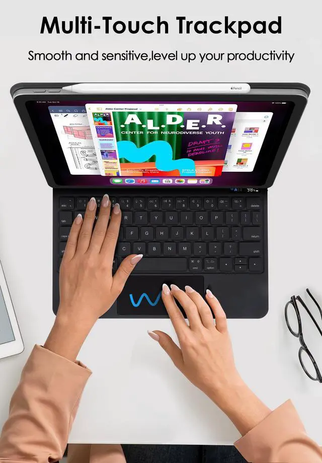 Alt view image 4 of 5 - Magnetic Keyboard Case for iPad (A16) 11th Gen 2025/iPad 10th Generation 2022, Magic 10th/11th Gen Case with Keyboard, 7 Colors Backlit, Multi-Touch Trackpad, Floating Cantilever Stand,Digital Display