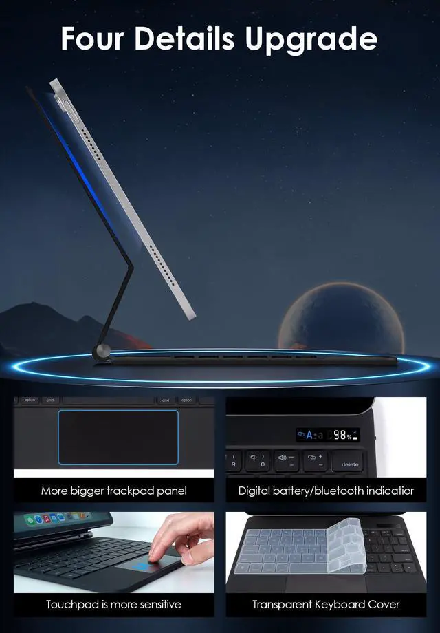 Alt view image 5 of 5 - Magnetic Keyboard Case for iPad (A16) 11th Gen 2025/iPad 10th Generation 2022, Magic 10th/11th Gen Case with Keyboard, 7 Colors Backlit, Multi-Touch Trackpad, Floating Cantilever Stand,Digital Display