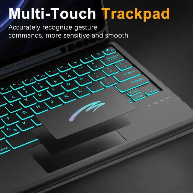 Alt view image 2 of 5 - KVAGO Keyboard Case for Samsung Galaxy Tab S8+ Plus 2022/S7 FE 5G 2021/S7+ Plus 2020 12.4 inch, Smart Touchpad, 7 Colors Backlit, Slim Stand Folio Cover Detachable Bluetooth Wireless Keyboard (Black)