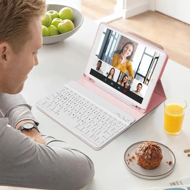 Alt view image 5 of 5 - KVTVOU Keyboard Case for iPad 9th/8th/7th Generation (10.2 Inch, 2021/2020/2019), Smart Magnetic Detachable Wireless Bluetooth Keyboard, Folio Stand Cover with Pencil Holder, Pink