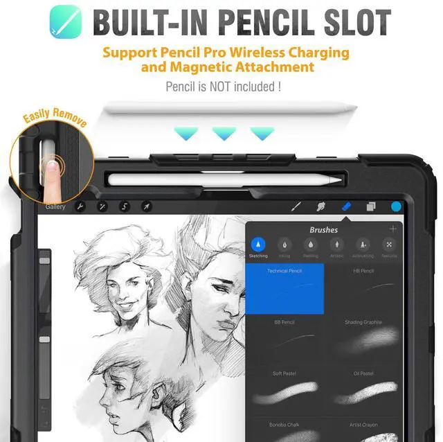 Alt view image 2 of 5 - HXCASEAC Case for iPad Air 13 inch M3 M2, Shockproof Design with 360° Rotating Stand, Pencil Holder, Screen Protector, Protective iPad Air 13 Case 2025/2024 (A2898, A2899, A3268, A3269), Black