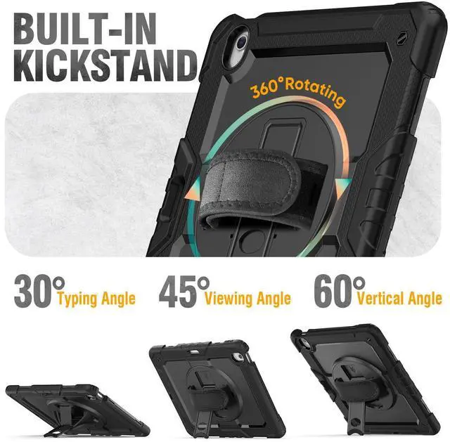 Alt view image 4 of 5 - HXCASEAC Case for iPad Air 13 inch M3 M2, Shockproof Design with 360° Rotating Stand, Pencil Holder, Screen Protector, Protective iPad Air 13 Case 2025/2024 (A2898, A2899, A3268, A3269), Black