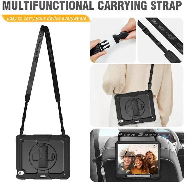 Alt view image 5 of 5 - HXCASEAC Case for iPad Air 13 inch M3 M2, Shockproof Design with 360° Rotating Stand, Pencil Holder, Screen Protector, Protective iPad Air 13 Case 2025/2024 (A2898, A2899, A3268, A3269), Black