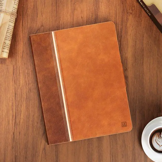 Alt view image 3 of 5 - KingBlanc for iPad Pro 13 inch Case 2024 (M4) with Pencil Holder, Vegan Leather Protective Stand Cover, Auto Sleep/Wake, Support Pencil Pro/(USB-C), Multi-Angle Viewing, Vintage Notebook Style,Brown