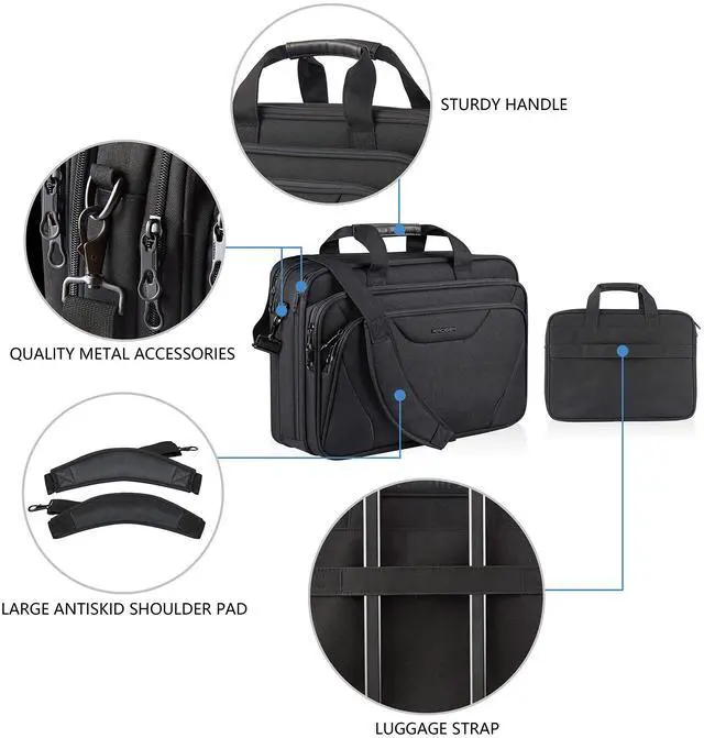 Alt view image 5 of 5 - KROSER Laptop Bag Premium Laptop Briefcase Fits Up to 17.3 Inch Laptop Expandable Water-Repellent Shoulder Messenger Bag Computer Bag for Travel/Business/Men/Women-Black